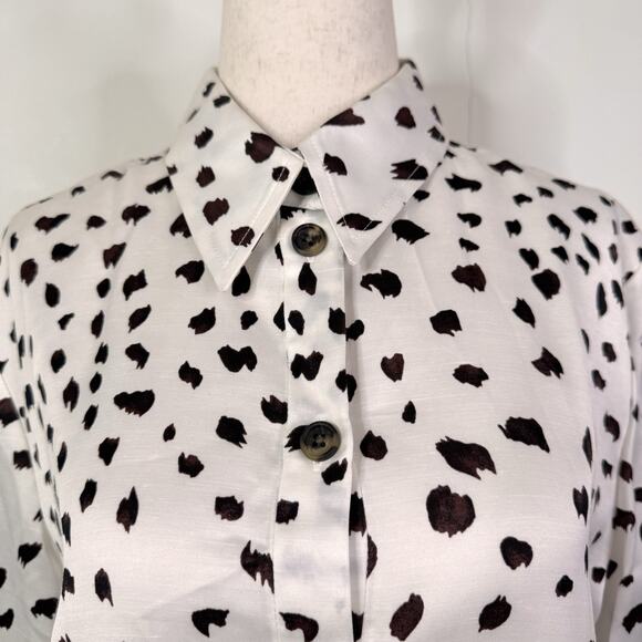 Carolina Herrera Polka Dot Button Down Blouse White Black Viscose Sz 6 NWT - Picture 2 of 11